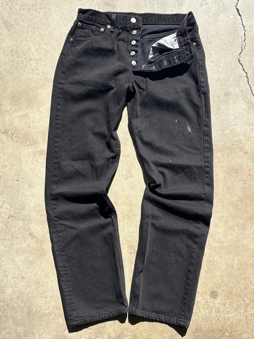 Vintage Levi’s 501 Made in USA button fly 33x32 Black painter grunge denim jeans